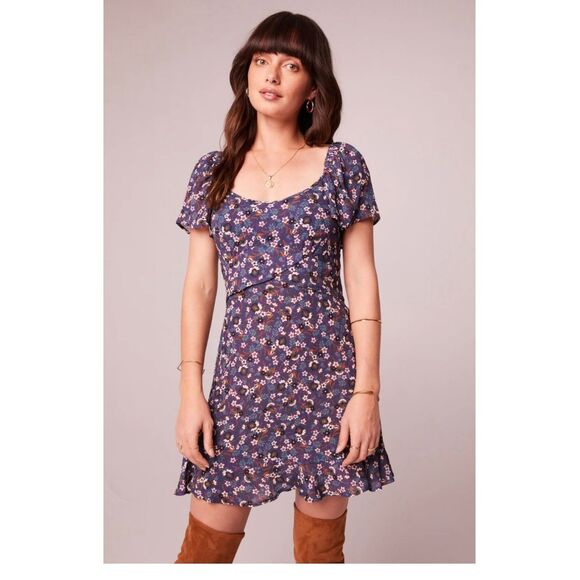 Band of the Free Coraline Purple Floral Crossover Boho Mini Dress New M - Picture 1 of 5